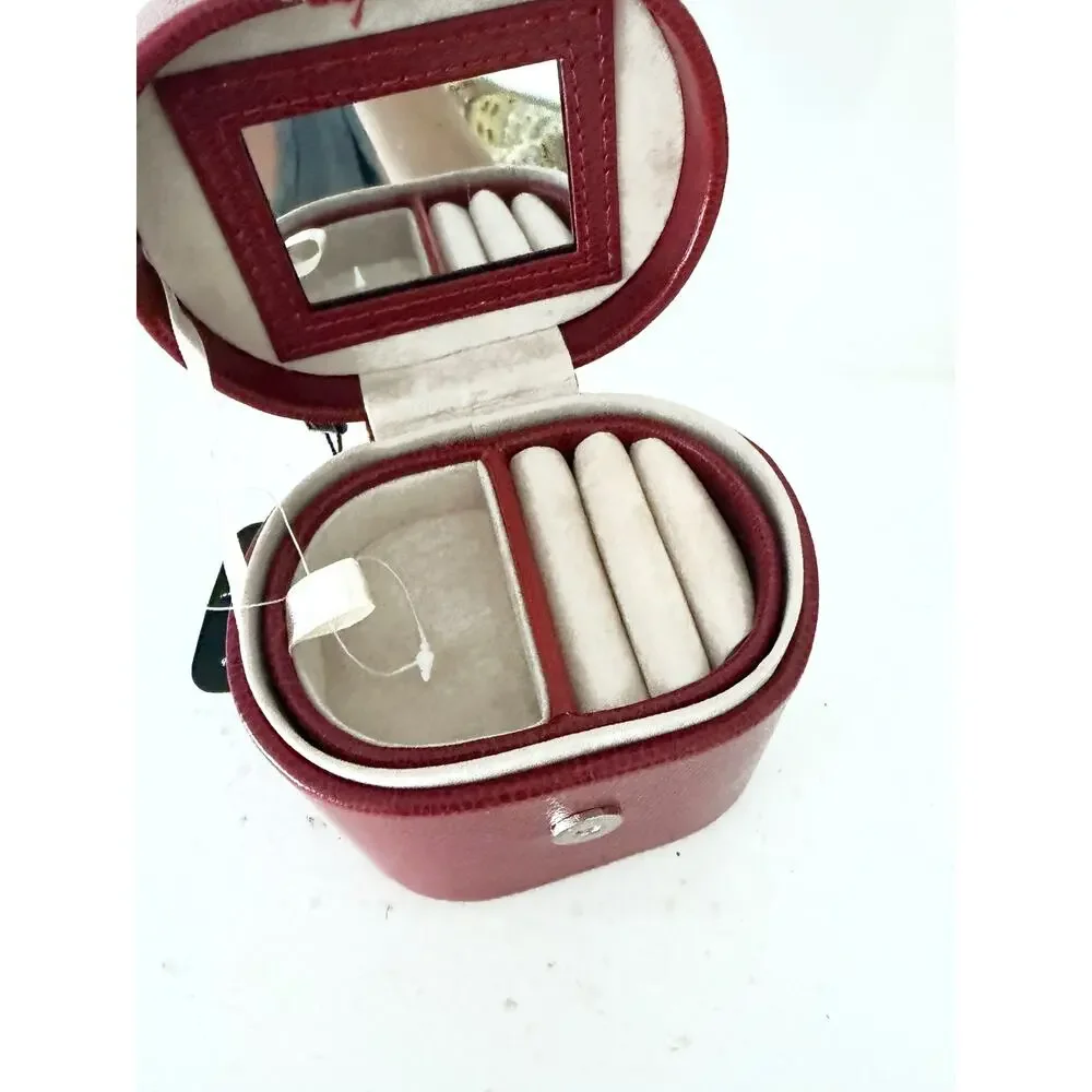 Tuscan Designs Red Leather Jewelry Travel Case Oval Trinket Box NWT with Tag